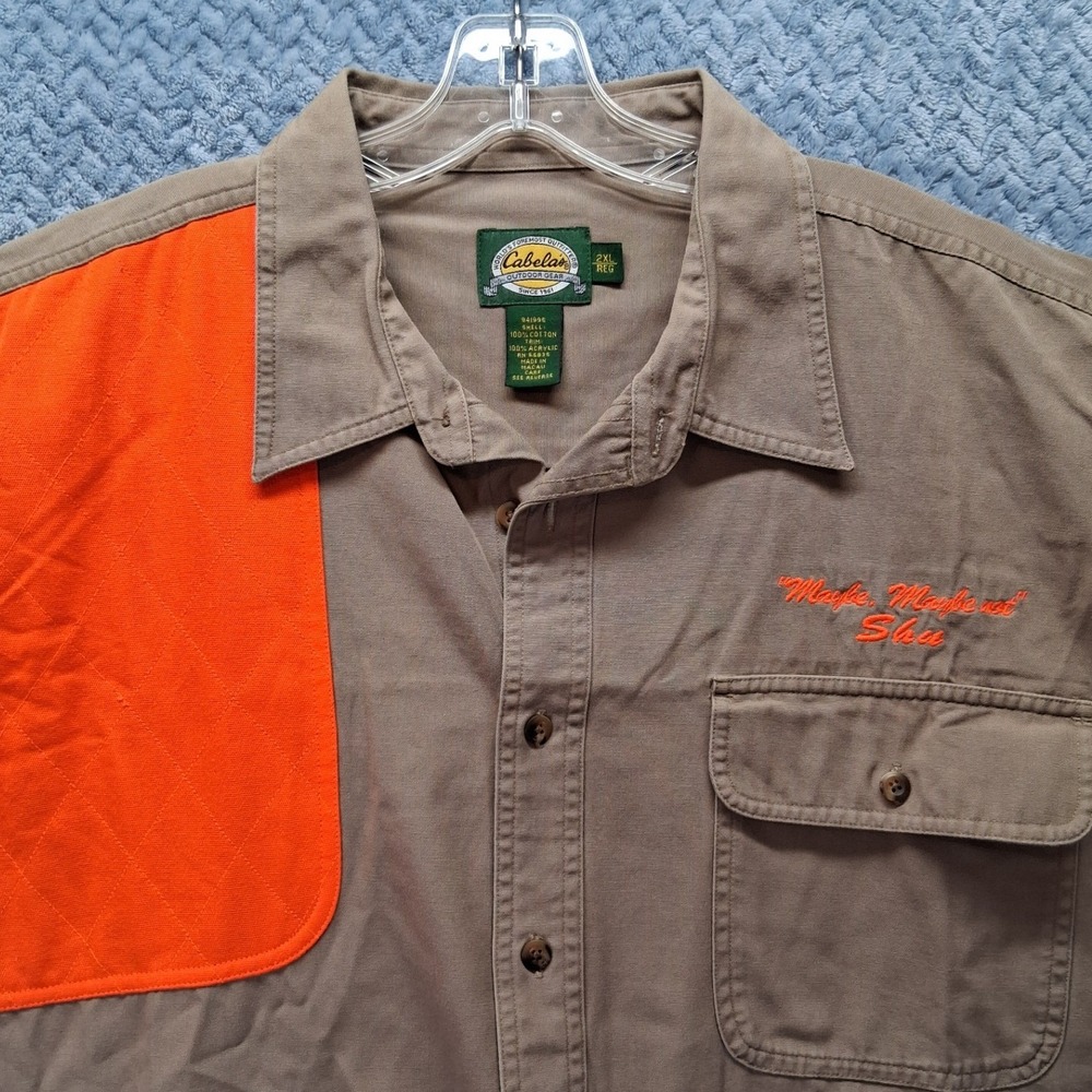 Cabelas Mens 2XL Shooting Shirt Brown Blaze Orange Cotton Canvas Hunting Shirt